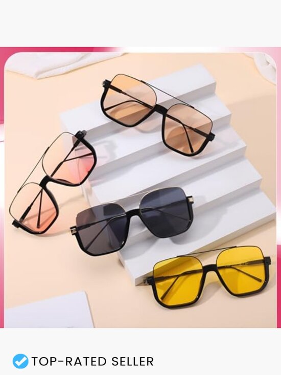 Retro Oversized Aviator Sunglasses Square Double Bridge UV400 Protection Trendy Amazon.com: GUVIVI Square Oversized Aviator Sunglasses for  main image 2
